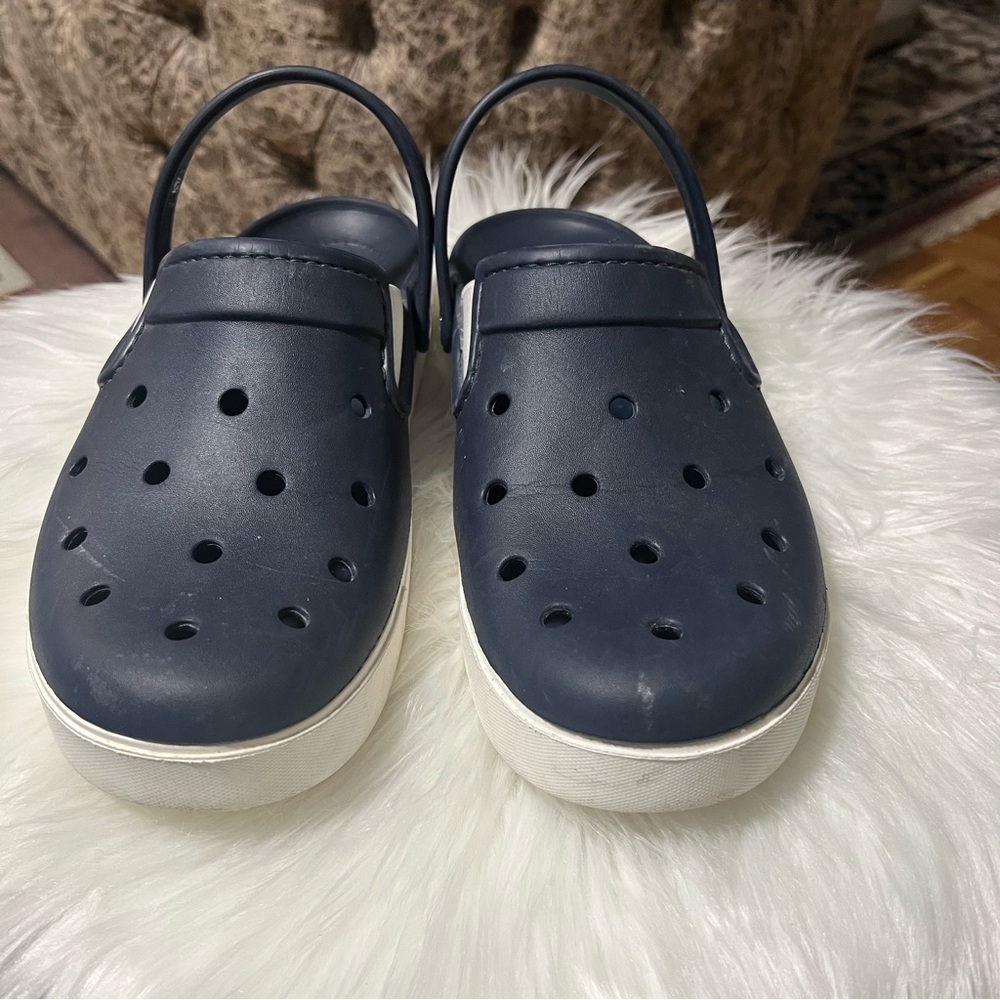 CROCS Navy Blue Clogs with White Soles